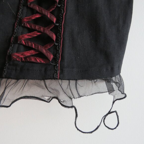 TRIPP NYC Vintage Y2K Steampunk Goth Pirate Lace Corset Top Black Metallic Red - Picture 13 of 16